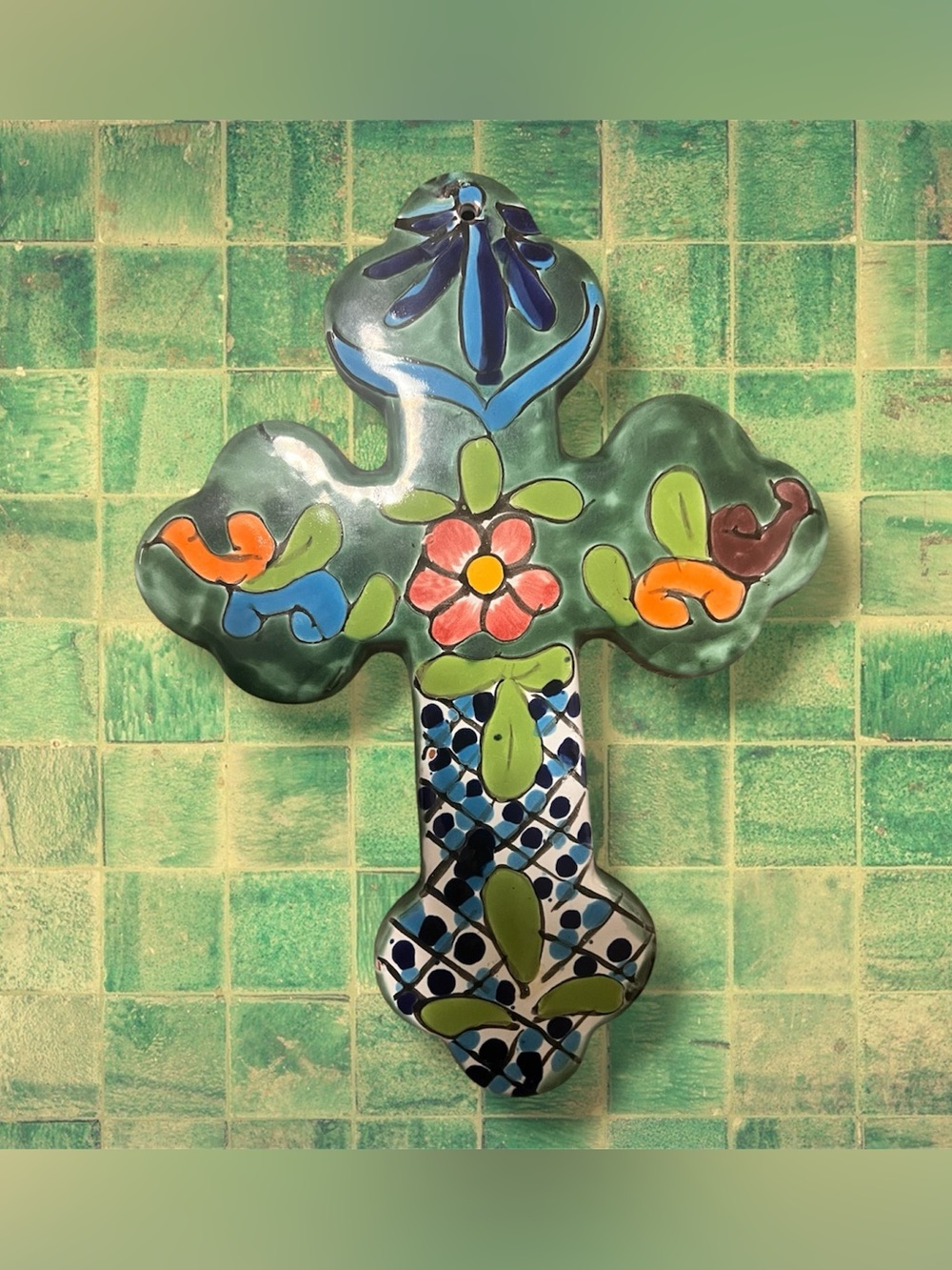 Talavera Ceramic Pottery Cross Wall Decor Hand-Painted Southwestern Boho Florals